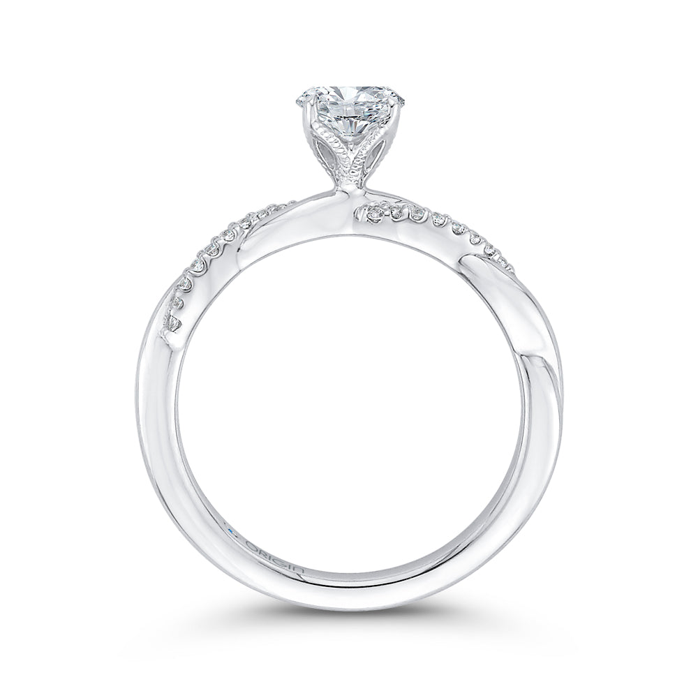 14K White Gold Round Diamond Engagement Ring with Crossover Shank