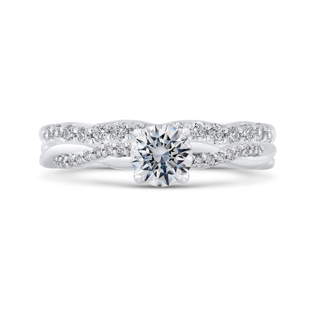 14K White Gold Round Diamond Engagement Ring with Crossover Shank