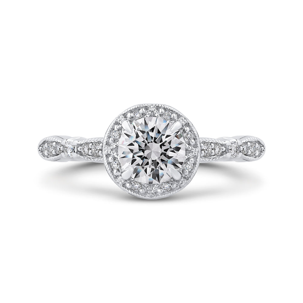 14K White Gold Round Diamond Halo Engagement Ring
