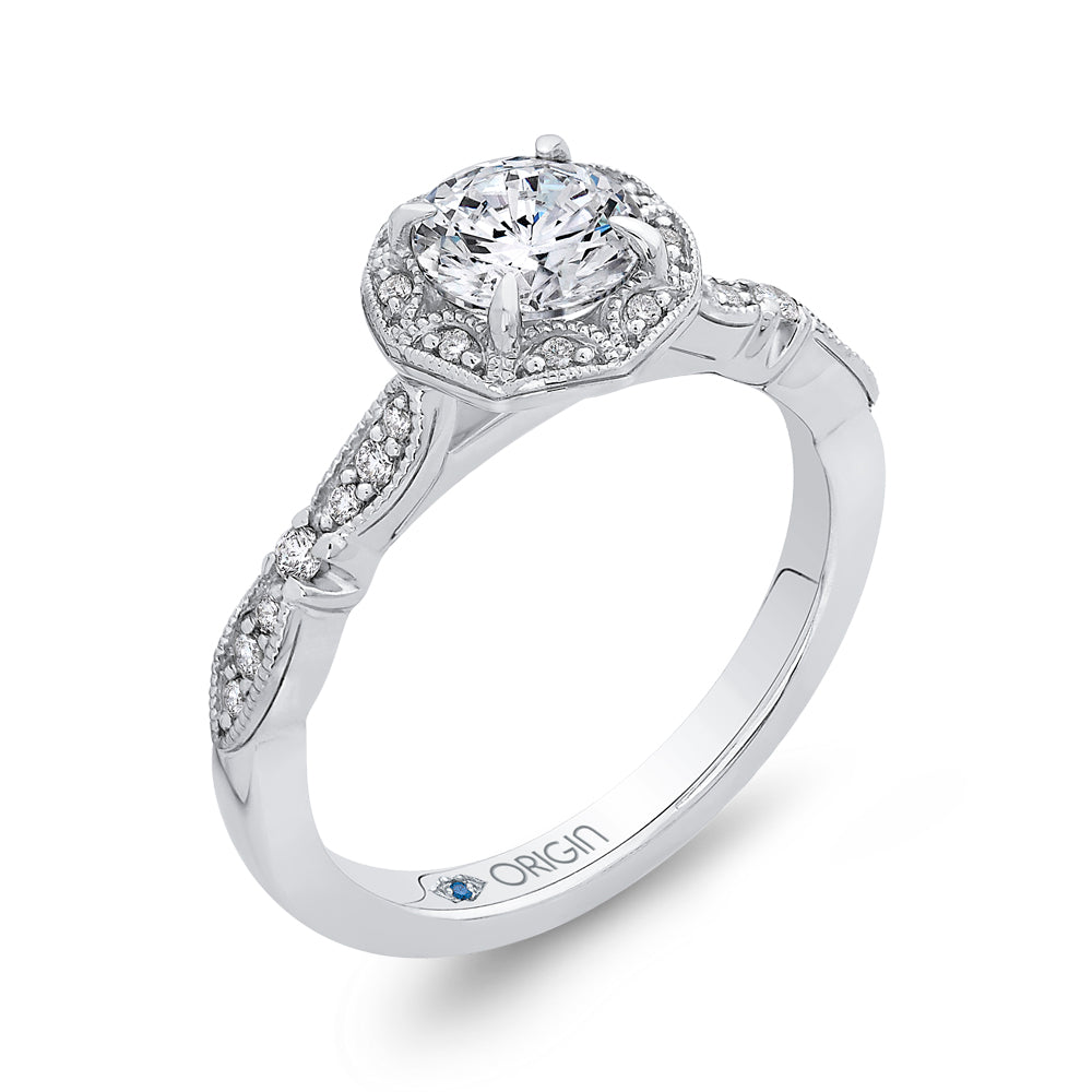 14K White Gold Round Diamond Halo Engagement Ring