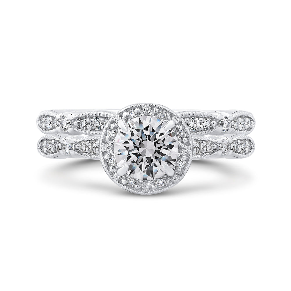 14K White Gold Round Diamond Halo Engagement Ring