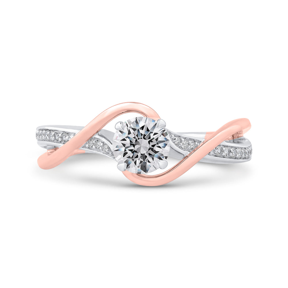 14K Two-Tone Gold Round Diamond Engagement Ring with Split Shank