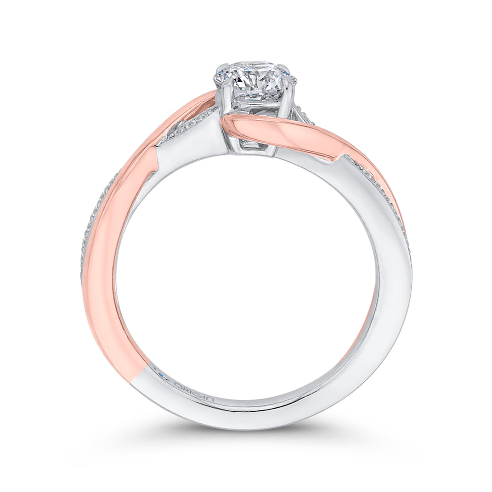 14K Two-Tone Gold Round Diamond Engagement Ring with Split Shank