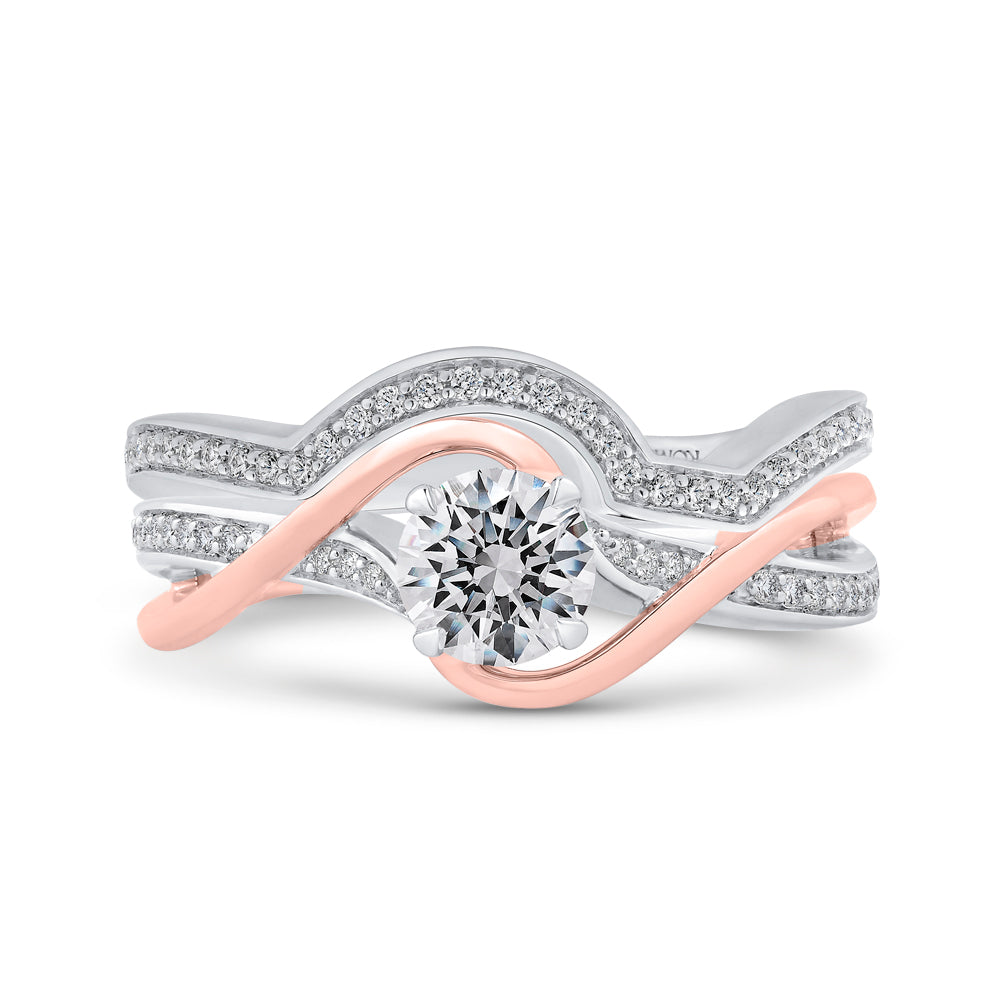 14K Two-Tone Gold Round Diamond Engagement Ring with Split Shank