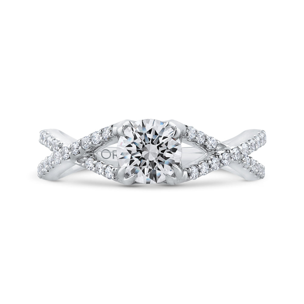 14K White Gold Round Diamond Criss-Cross Engagement Ring