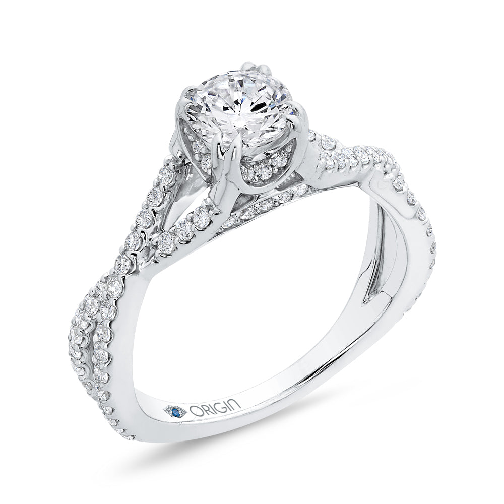 14K White Gold Round Diamond Criss-Cross Engagement Ring
