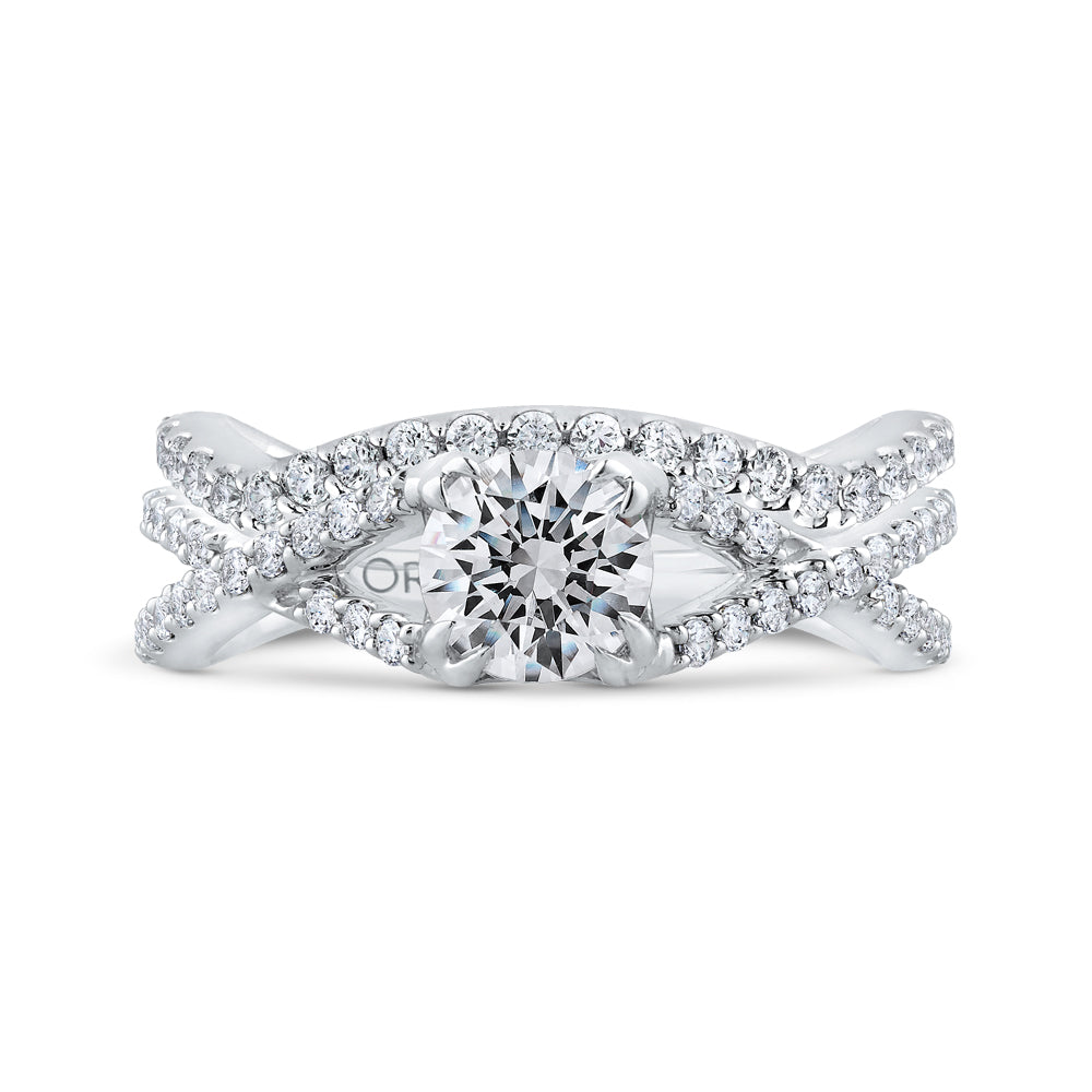 14K White Gold Round Diamond Criss-Cross Engagement Ring