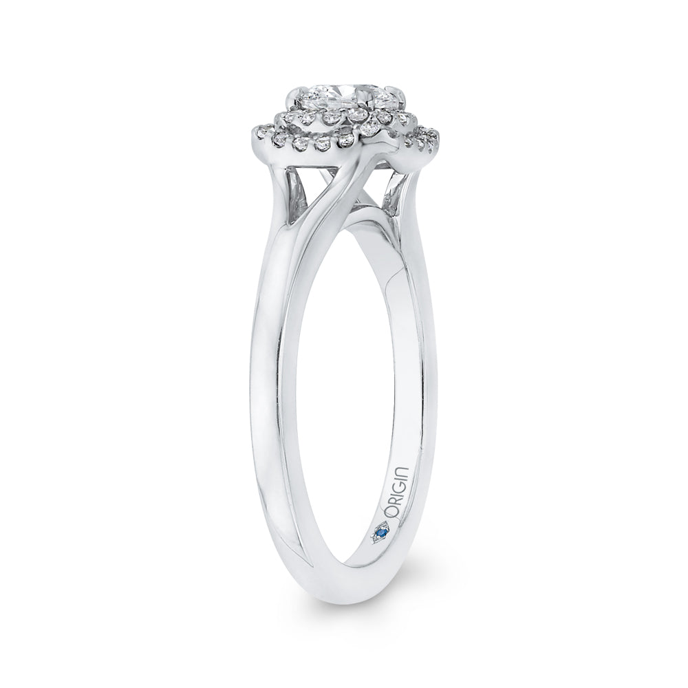 14K White Gold Round Diamond Double Halo with Spit Shank Engagement Ring