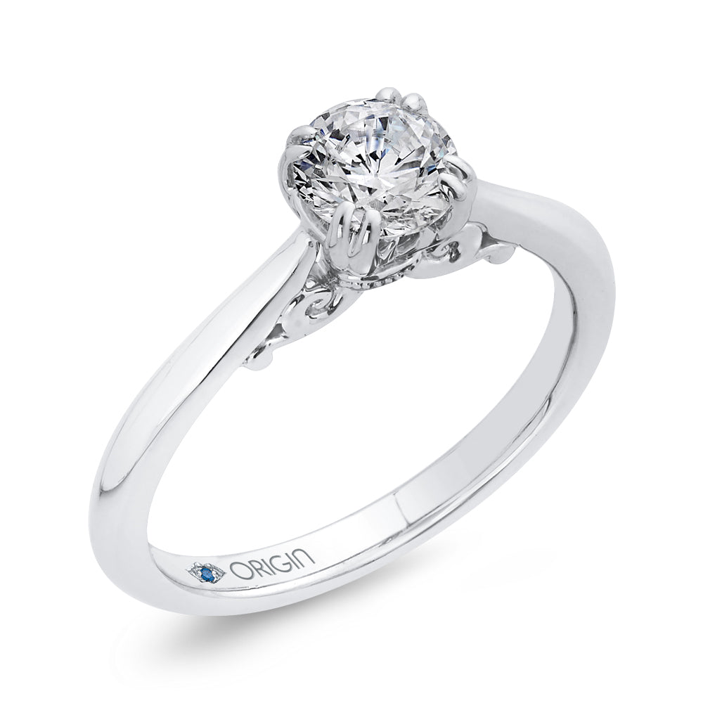 Round Cut Solitaire Diamond Cathedral Style Solitaire Engagement In 14K White Gold