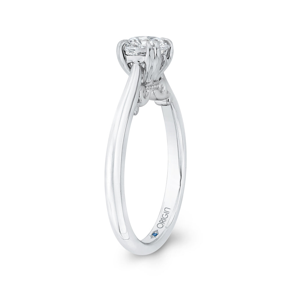 Round Cut Solitaire Diamond Cathedral Style Solitaire Engagement In 14K White Gold