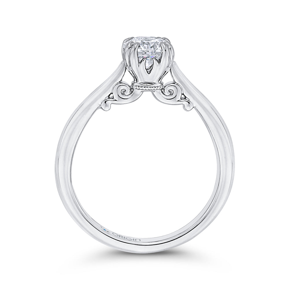 Round Cut Solitaire Diamond Cathedral Style Solitaire Engagement In 14K White Gold