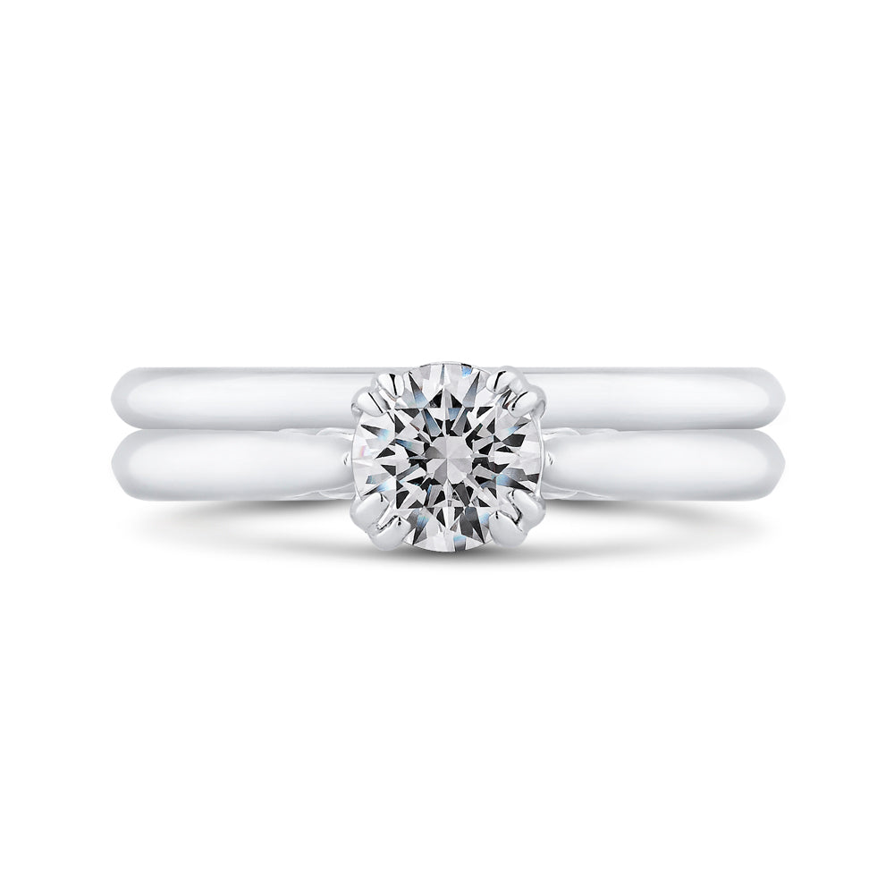 Round Cut Solitaire Diamond Cathedral Style Solitaire Engagement In 14K White Gold