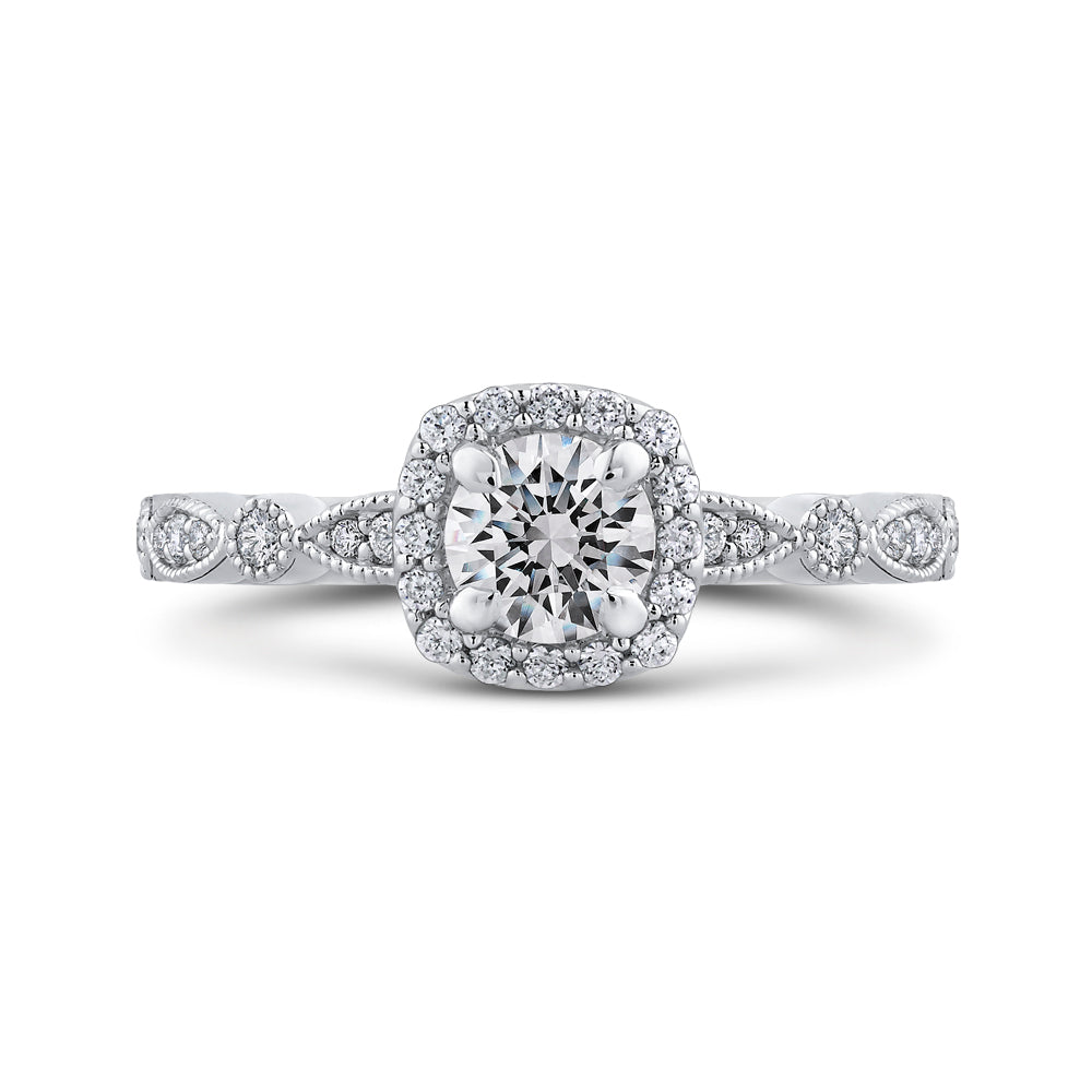 14K White Gold Round Diamond Halo Engagement Ring