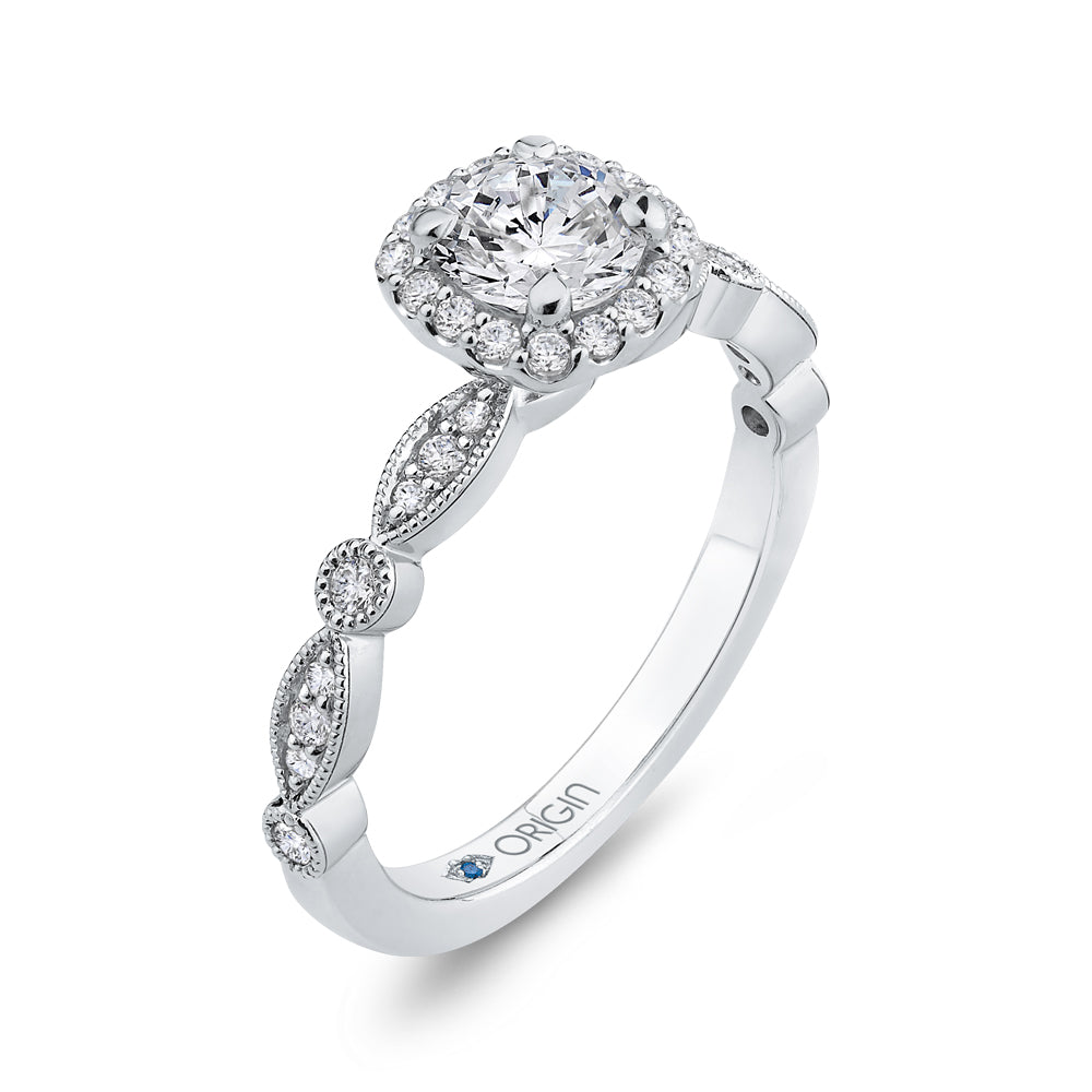 14K White Gold Round Diamond Halo Engagement Ring