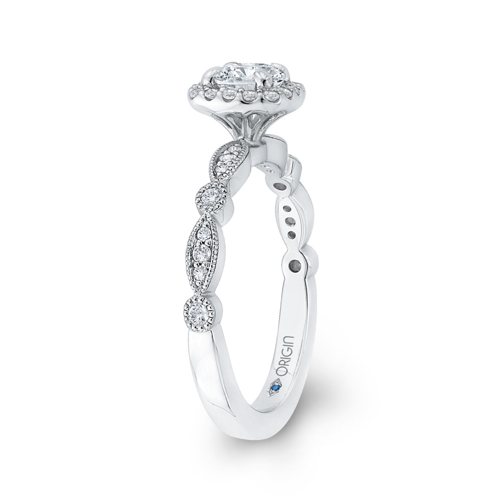 14K White Gold Round Diamond Halo Engagement Ring