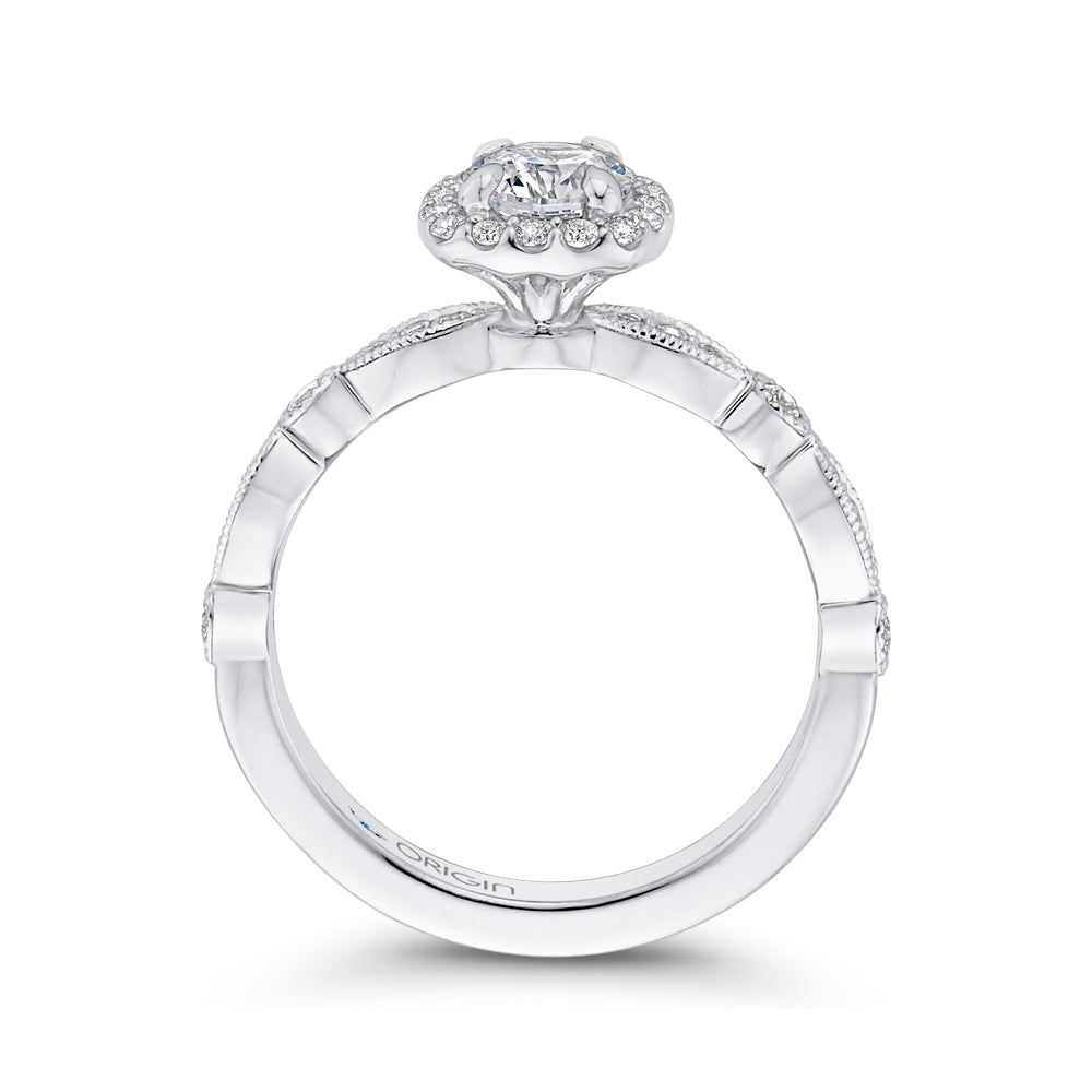14K White Gold Round Diamond Halo Engagement Ring