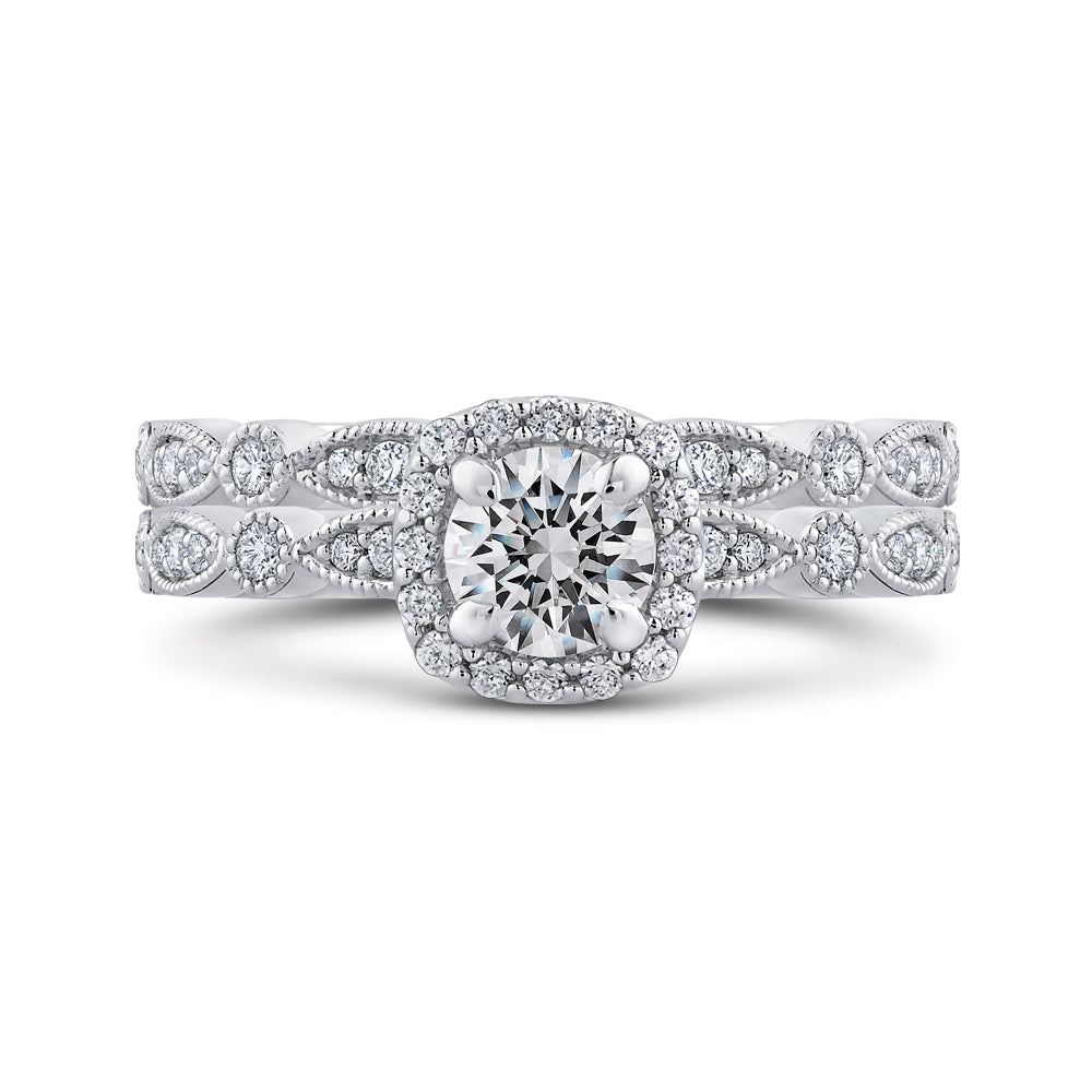 14K White Gold Round Diamond Halo Engagement Ring