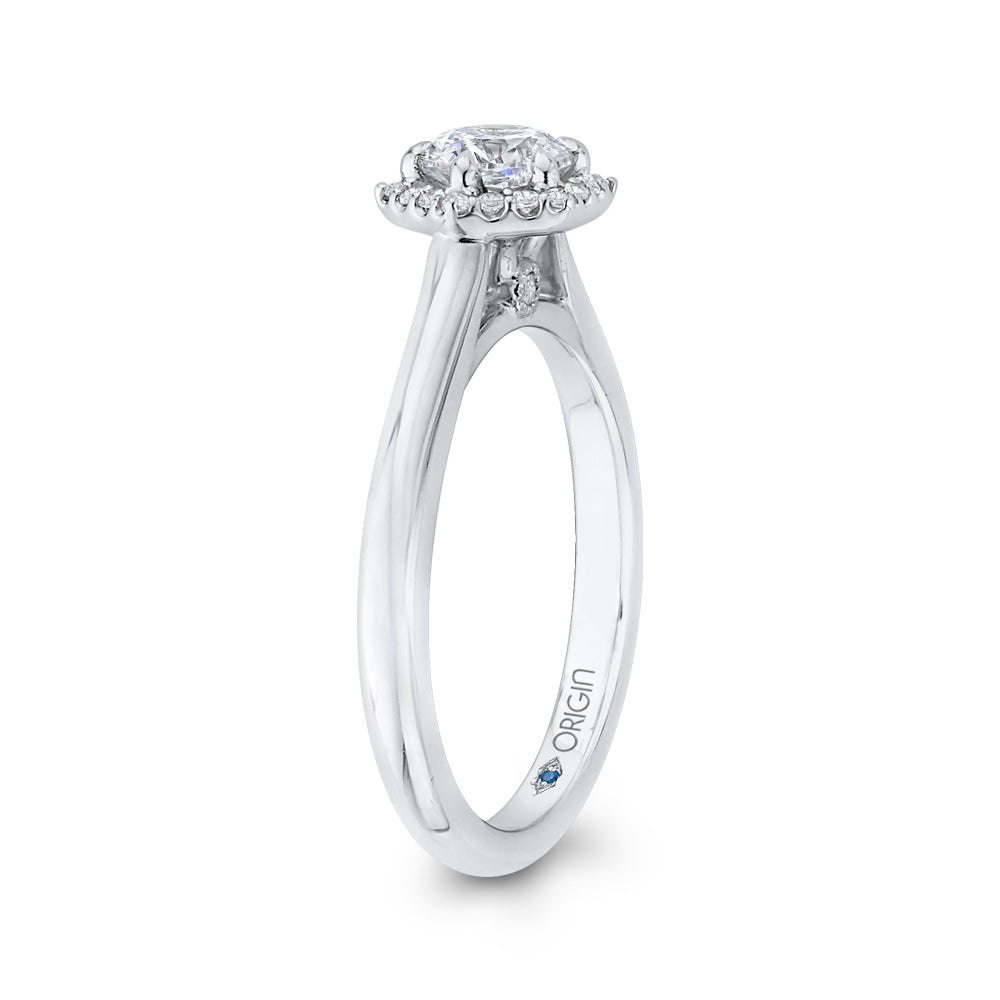 14K White Gold Round Diamond Hexagon Shape Halo Engagement Ring