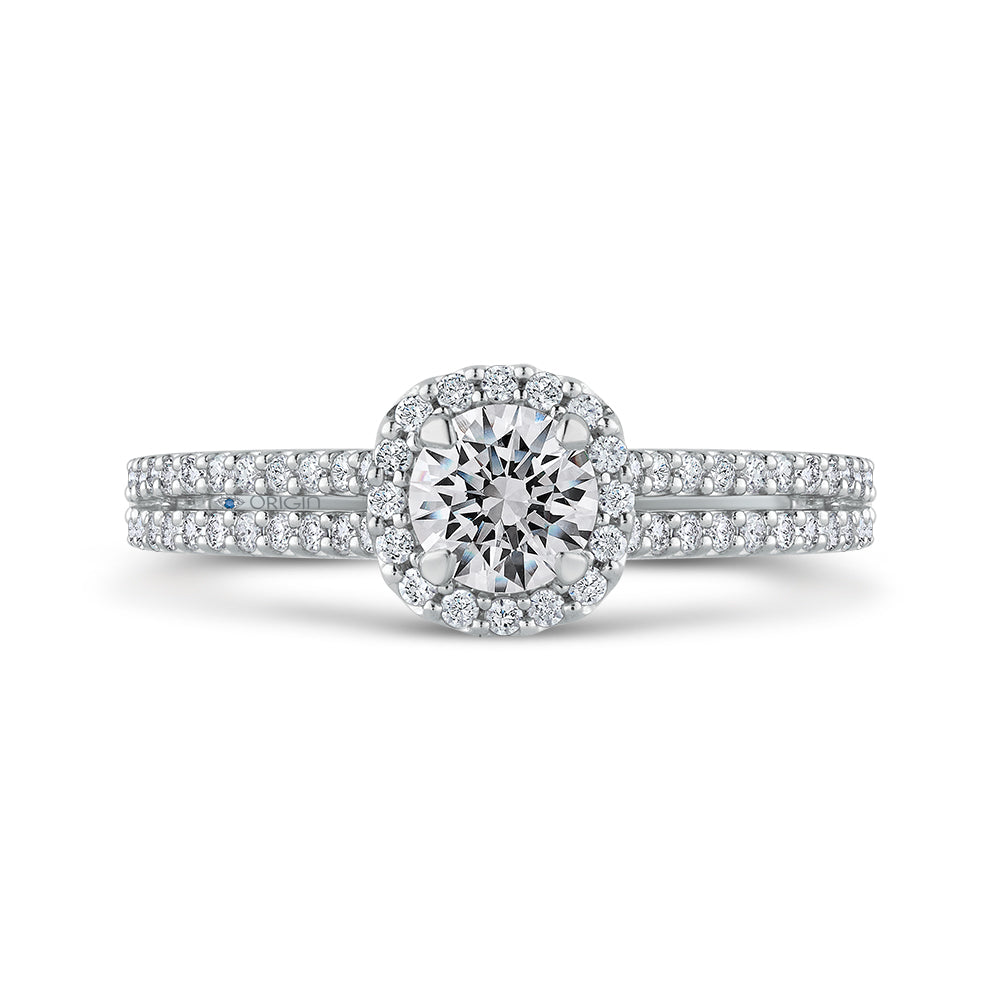 14K White Gold Round Diamond Cathedral Style Halo Engagement Ring