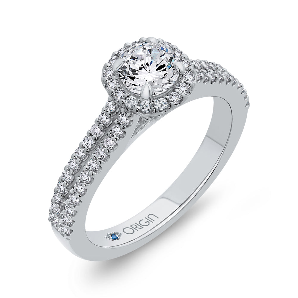 14K White Gold Round Diamond Cathedral Style Halo Engagement Ring