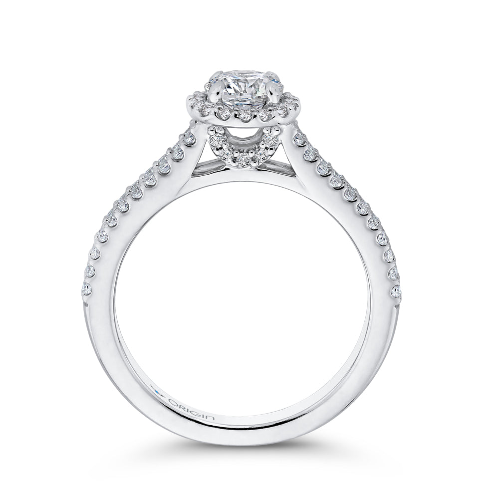 14K White Gold Round Diamond Cathedral Style Halo Engagement Ring
