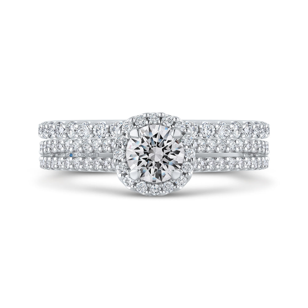 14K White Gold Round Diamond Cathedral Style Halo Engagement Ring