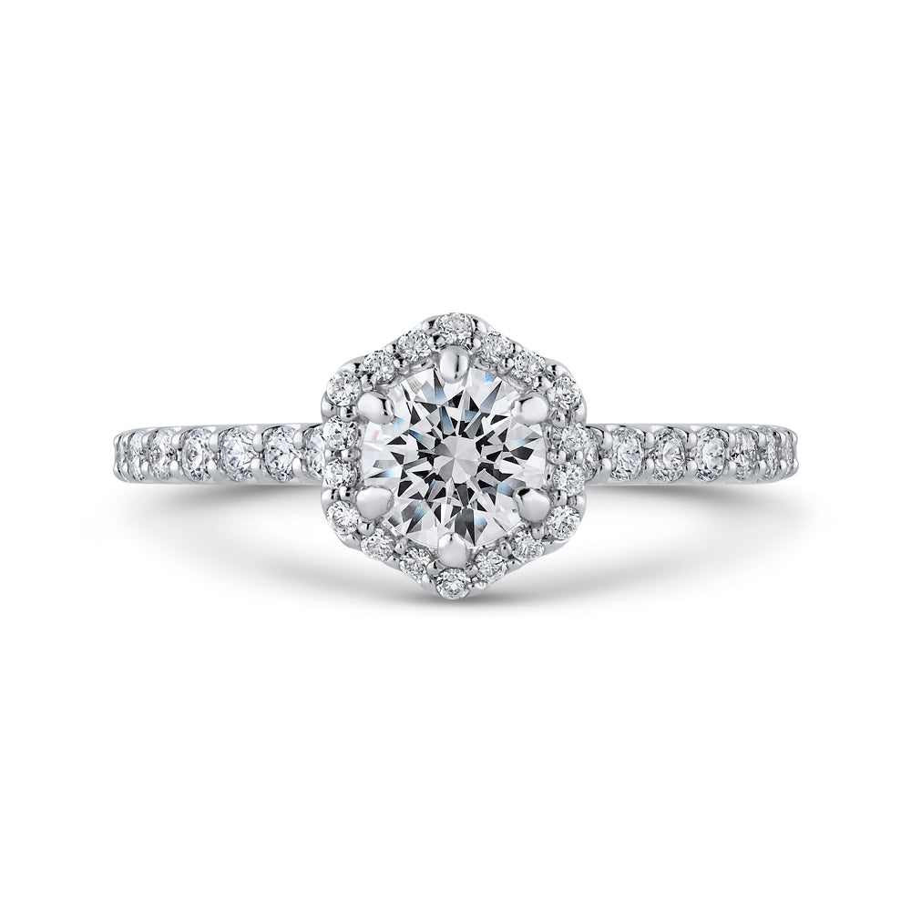 14K White Gold Round Diamond Halo Engagement Ring