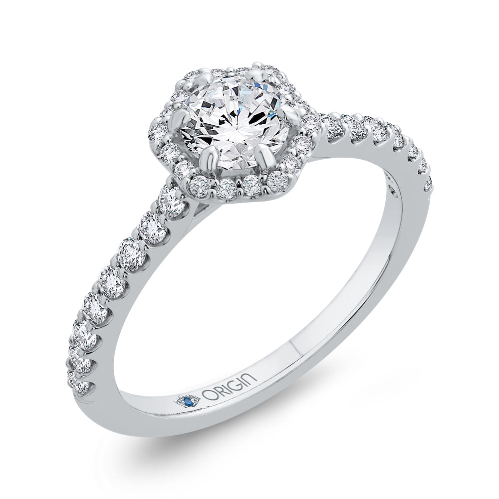 14K White Gold Round Diamond Halo Engagement Ring