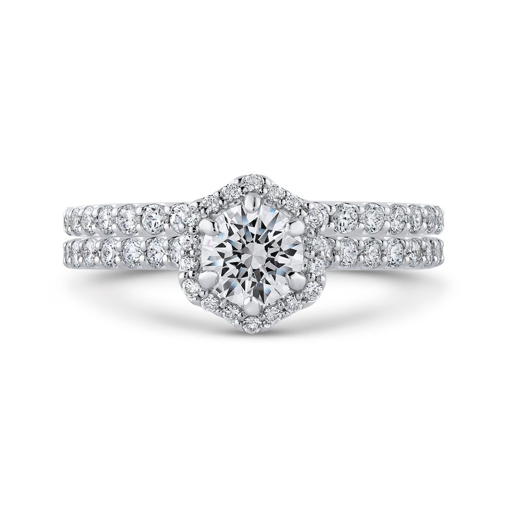 14K White Gold Round Diamond Halo Engagement Ring