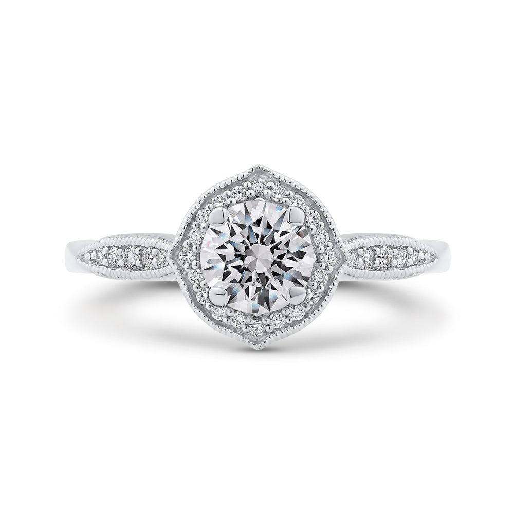 14K White Gold Round Diamond Halo Engagement Ring