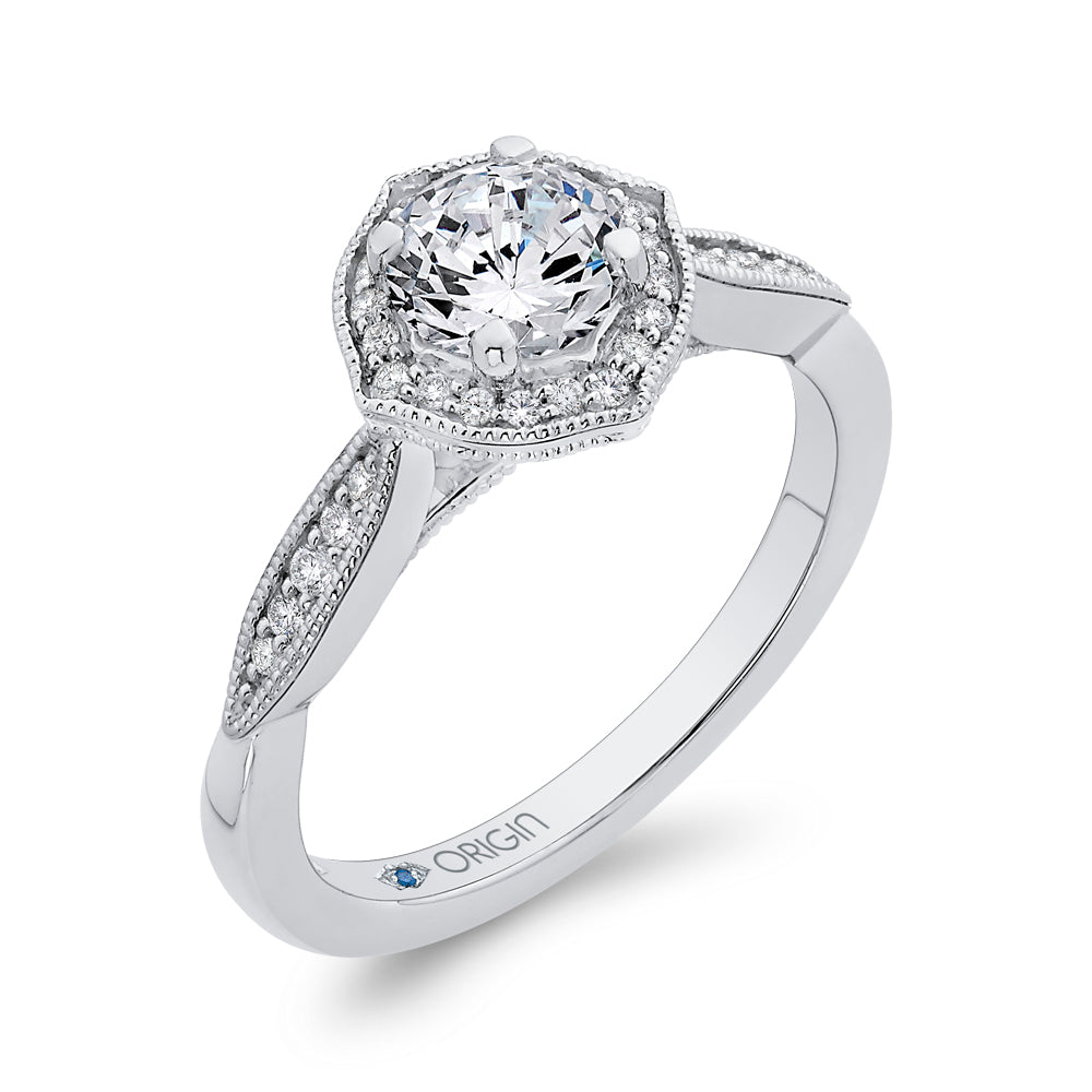 14K White Gold Round Diamond Halo Engagement Ring