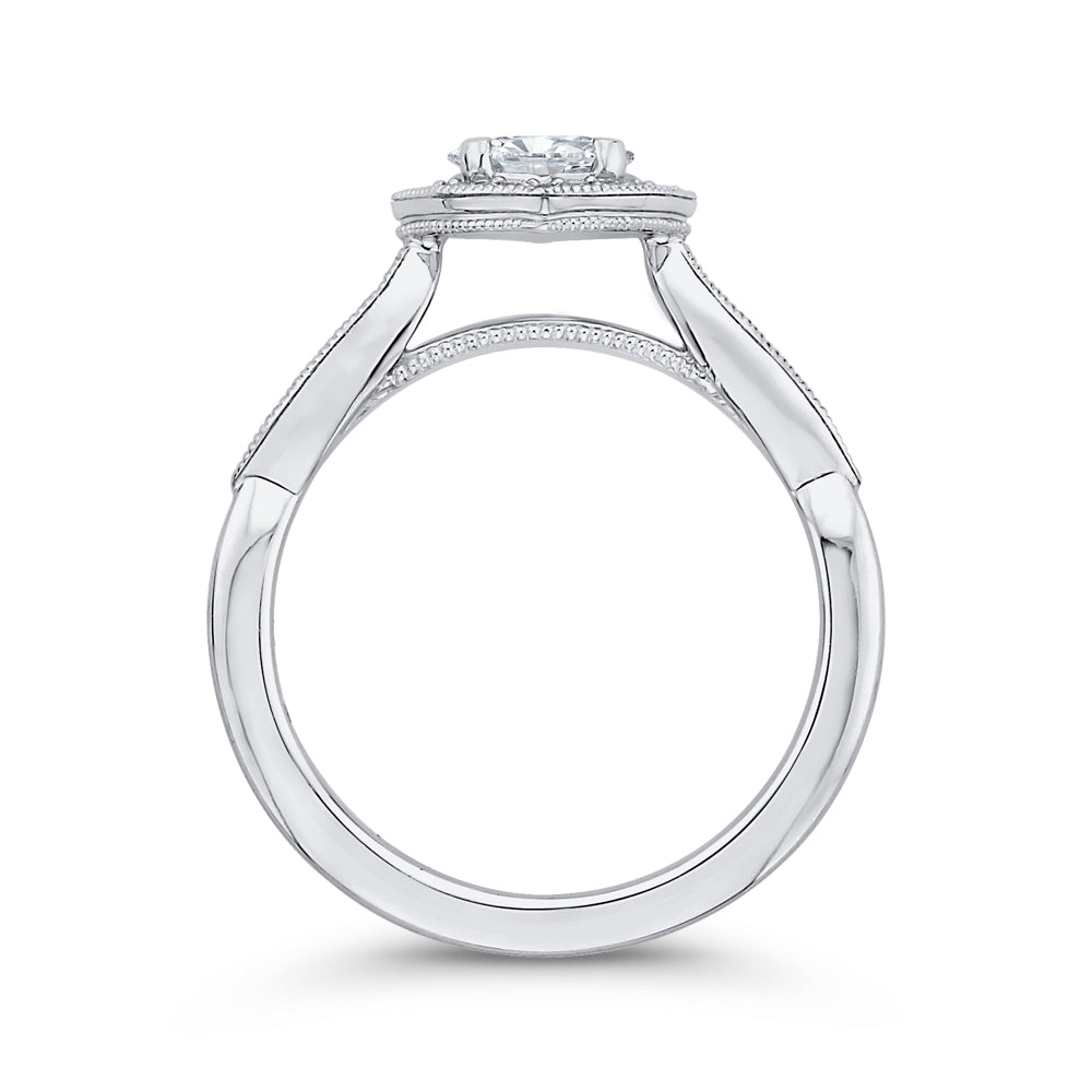 14K White Gold Round Diamond Halo Engagement Ring