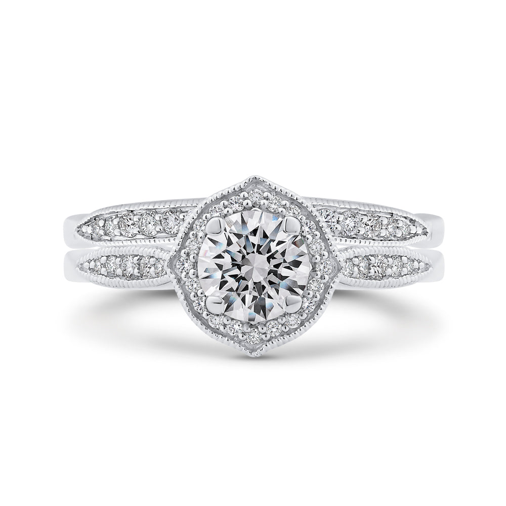 14K White Gold Round Diamond Halo Engagement Ring