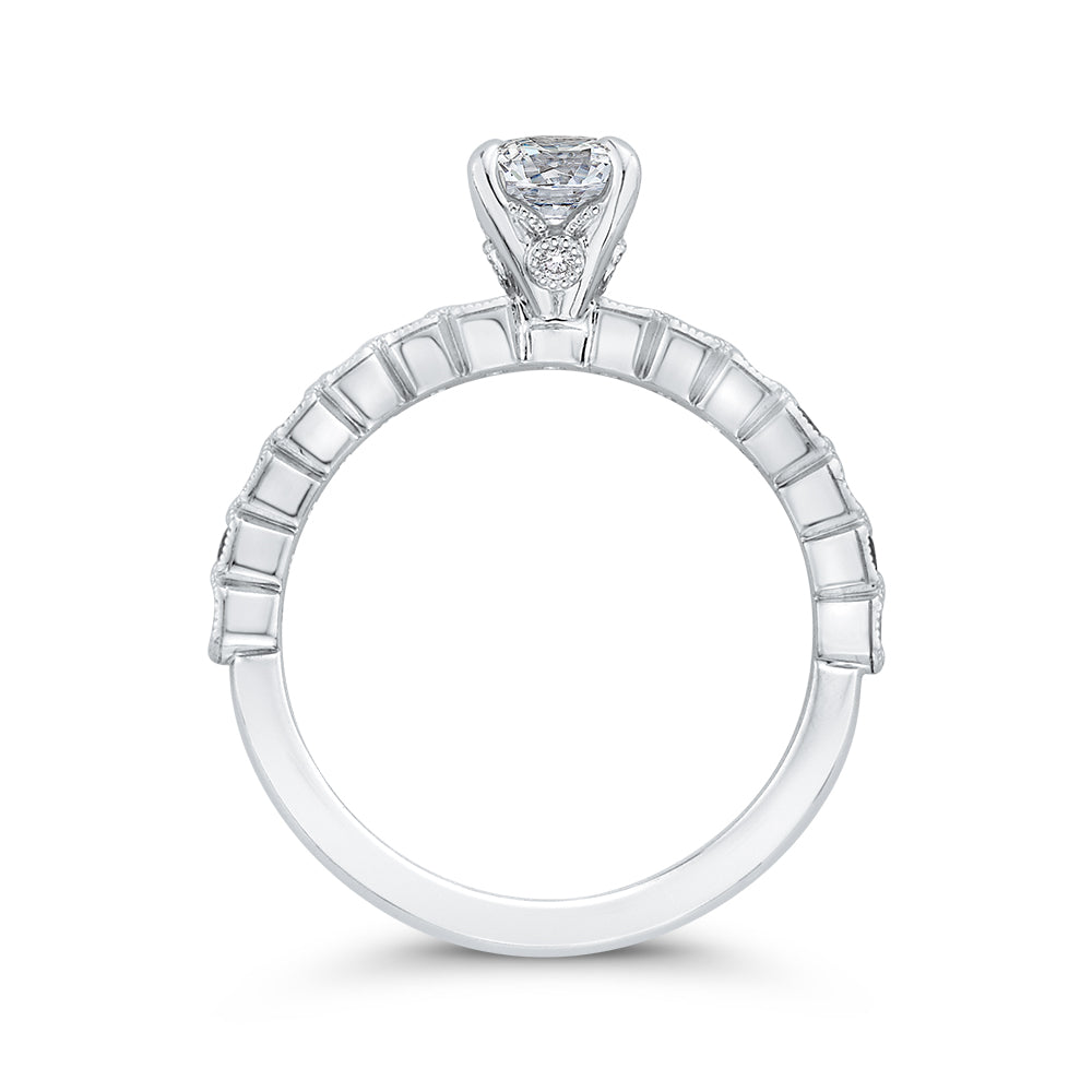 14K White Gold Round Diamond Engagement Ring with Blue Sapphire