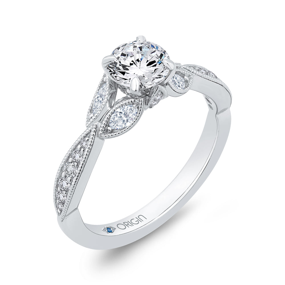 14K White Gold Floral Diamond Engagement Ring