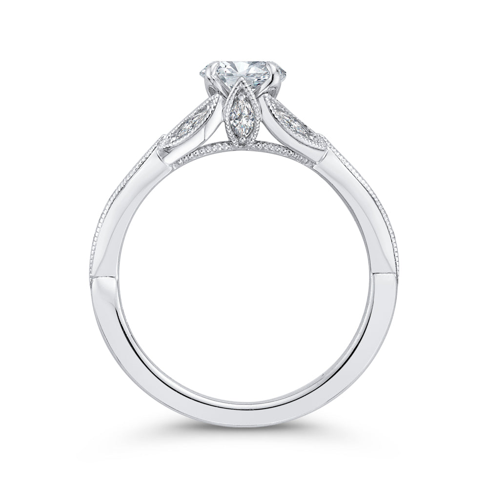14K White Gold Floral Diamond Engagement Ring