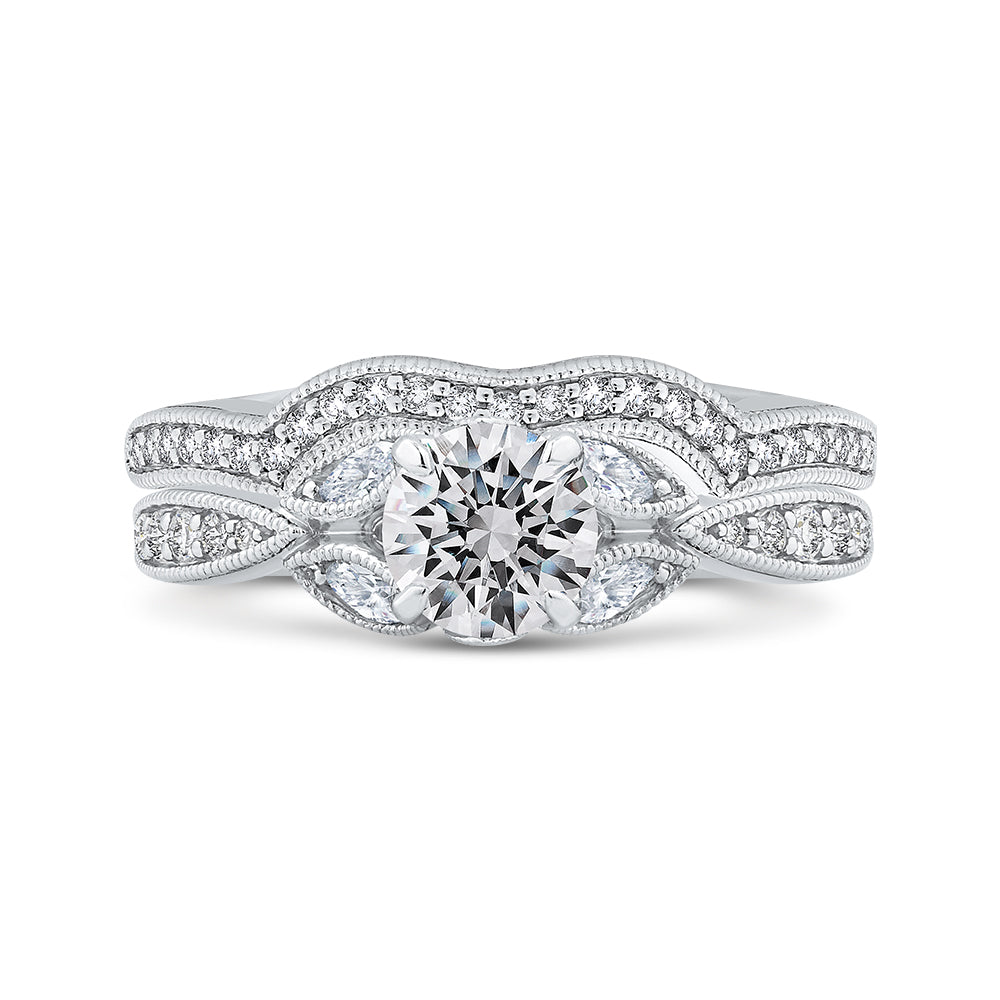 14K White Gold Floral Diamond Engagement Ring