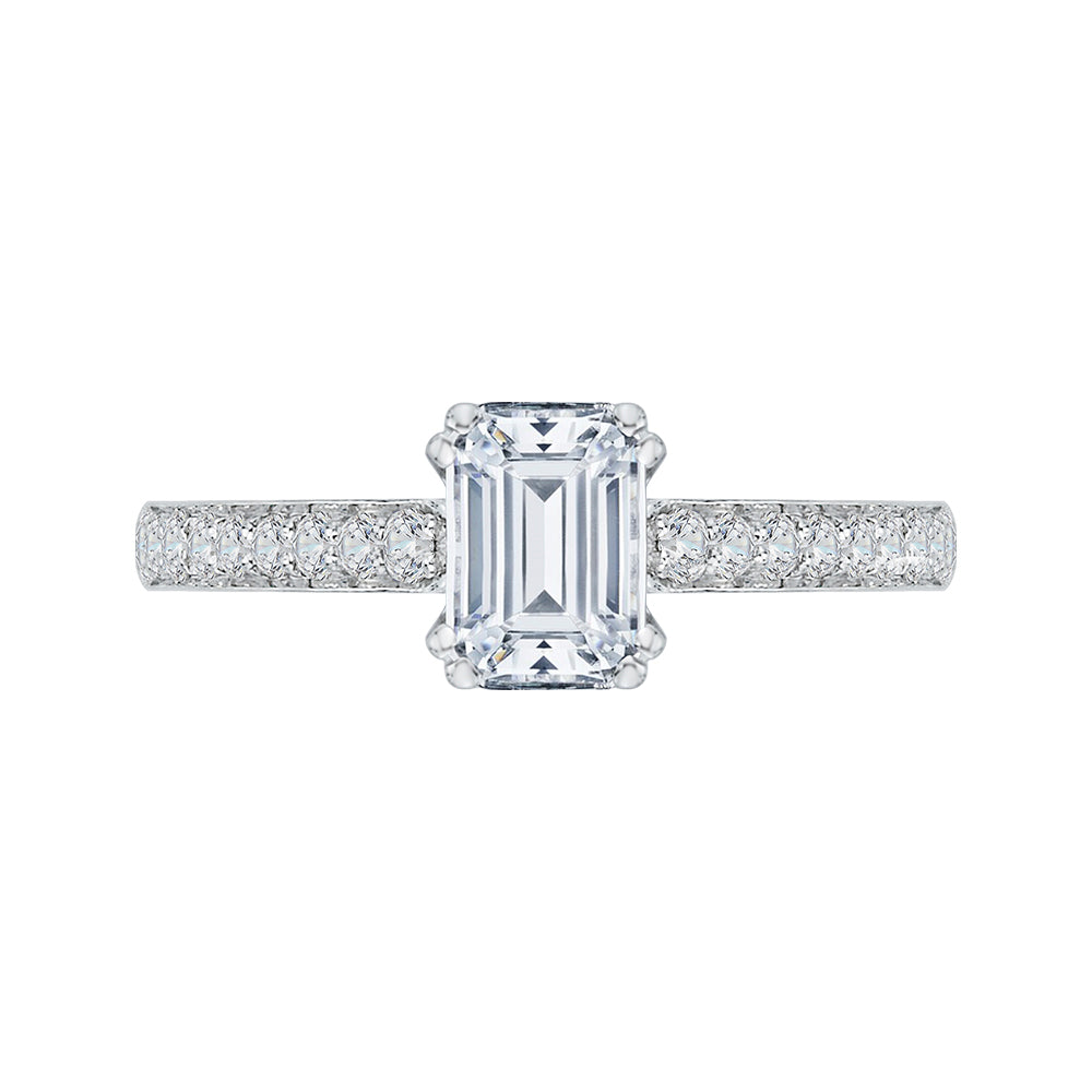 14K White Gold Emerald Cut Diamond Cathedral Style Engagement Ring