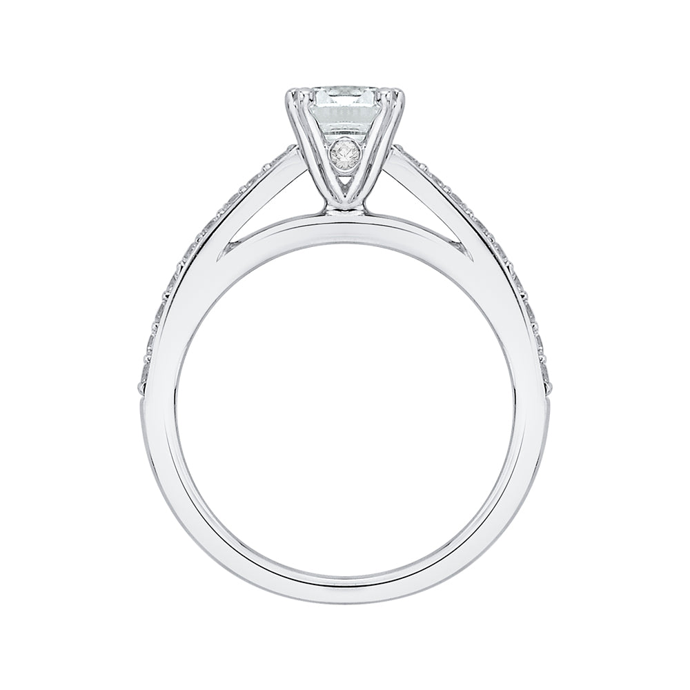 14K White Gold Emerald Cut Diamond Cathedral Style Engagement Ring