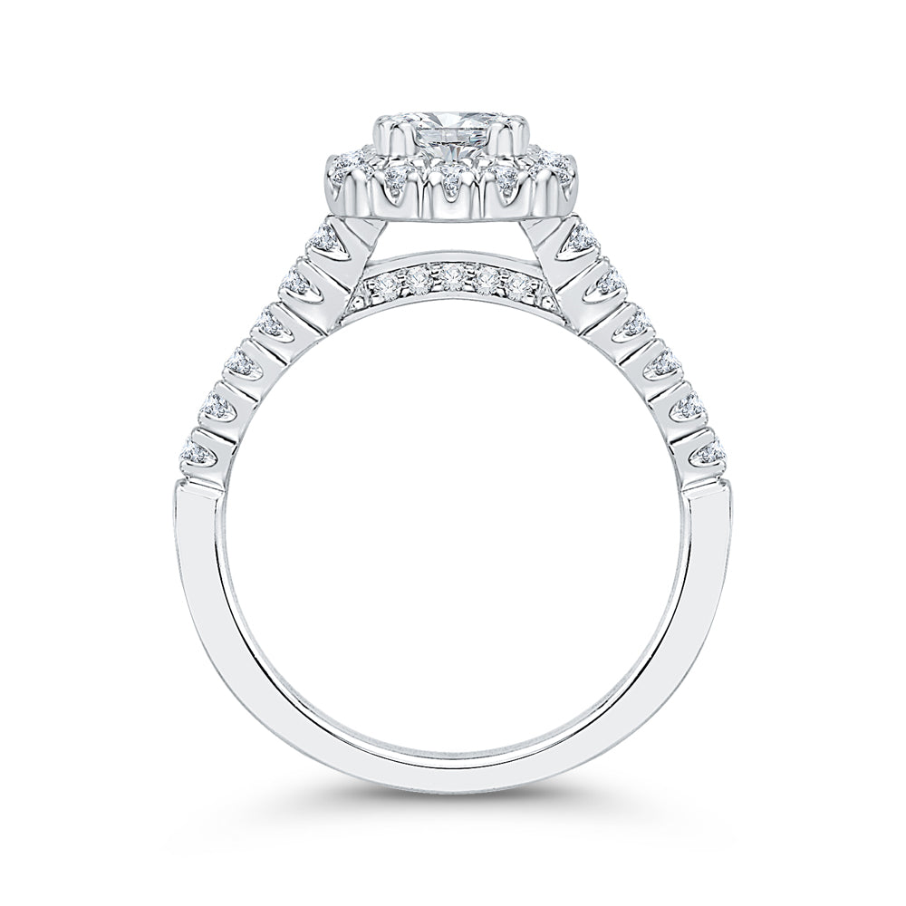 14K White Gold Emerald Diamond Halo Engagement Ring