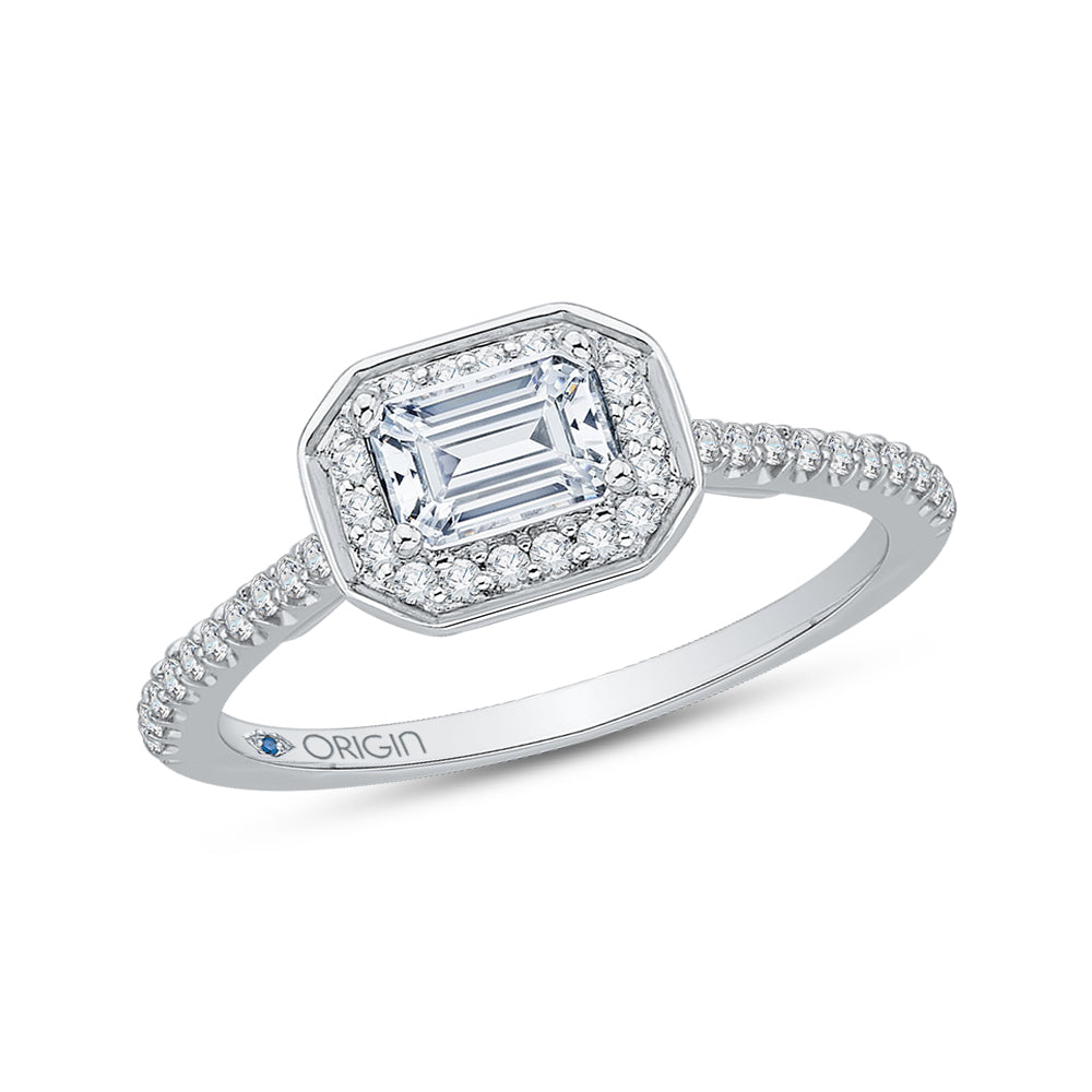 14K White Gold Emerald Diamond Halo Engagement Ring