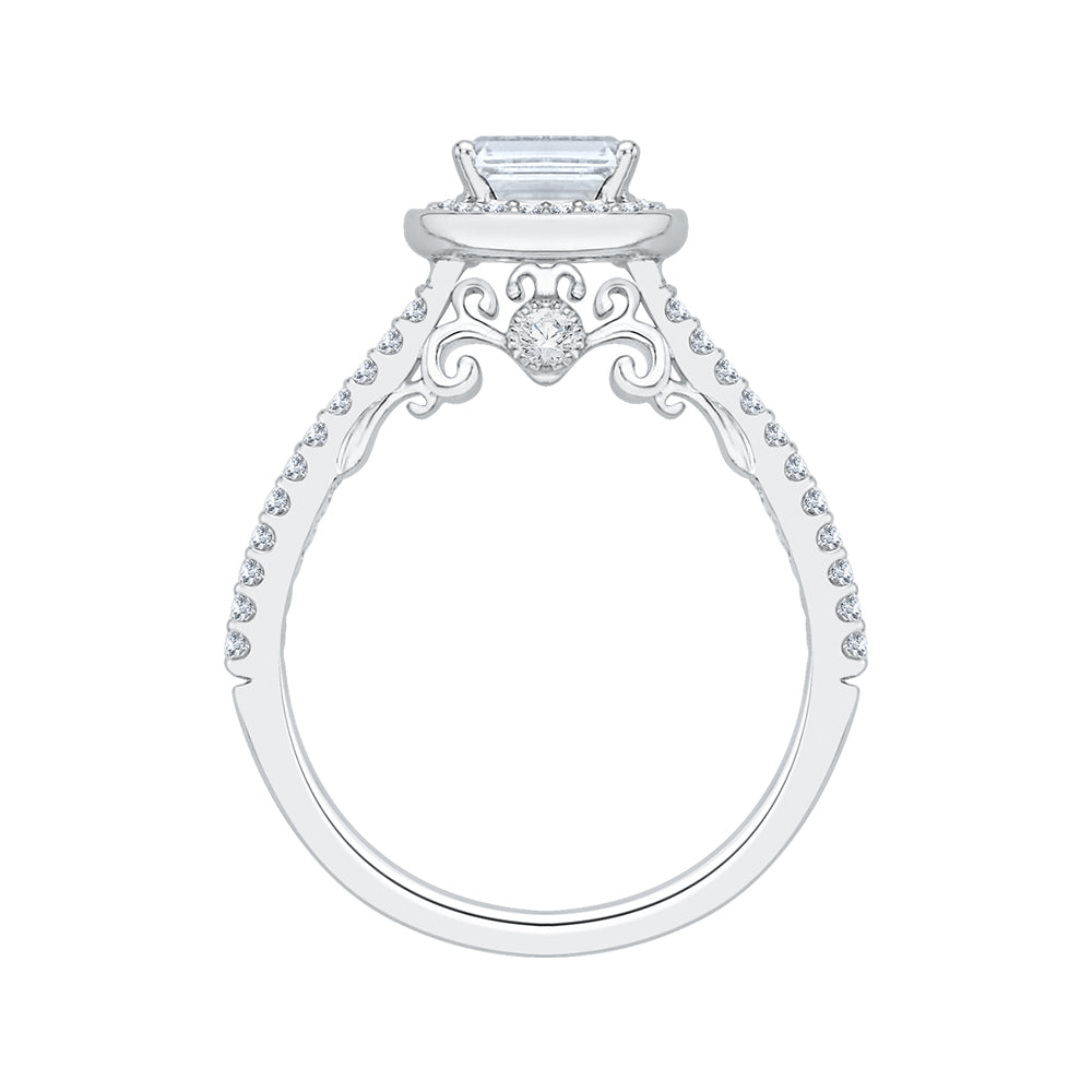 14K White Gold Emerald Diamond Halo Engagement Ring