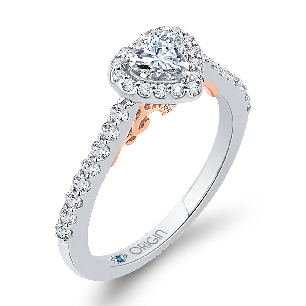 14K Two-Tone Gold Heart Shape Diamond Halo Engagement Ring
