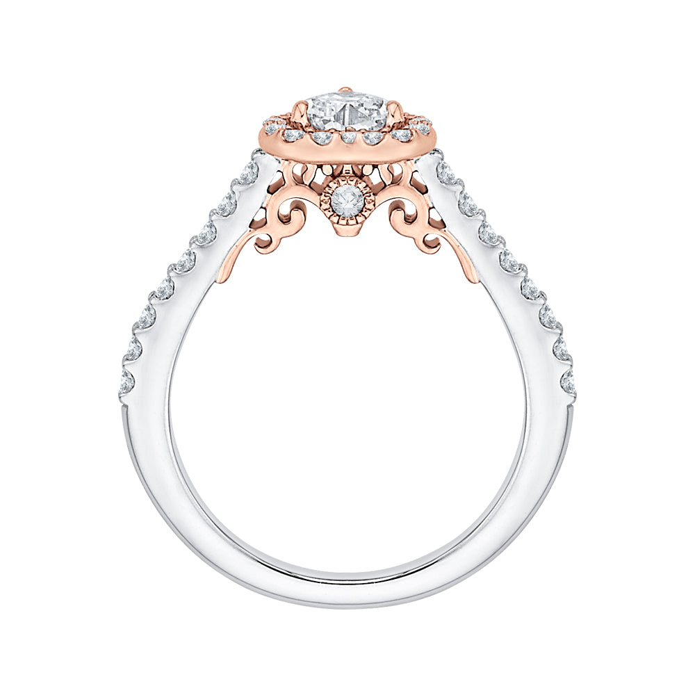 14K Two-Tone Gold Heart Shape Diamond Halo Engagement Ring