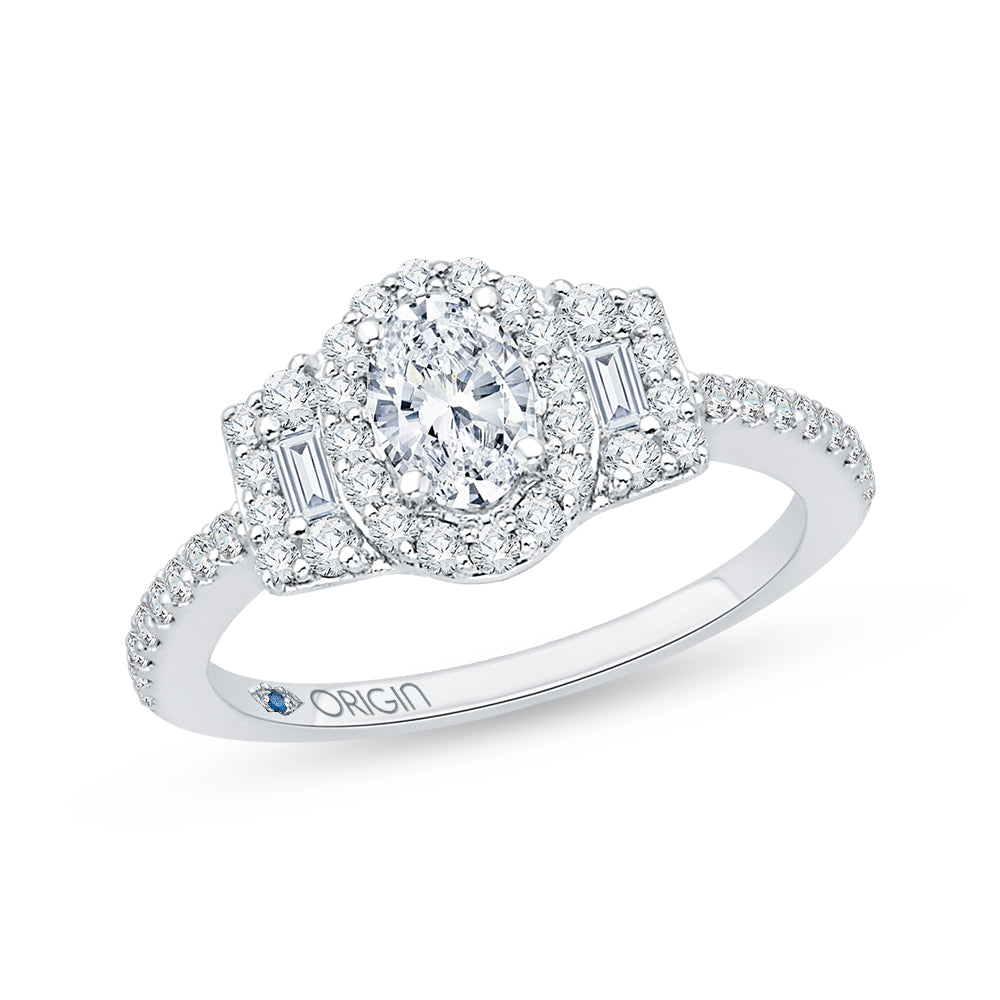 Oval Diamond Halo Engagement Ring In 14K White Gold