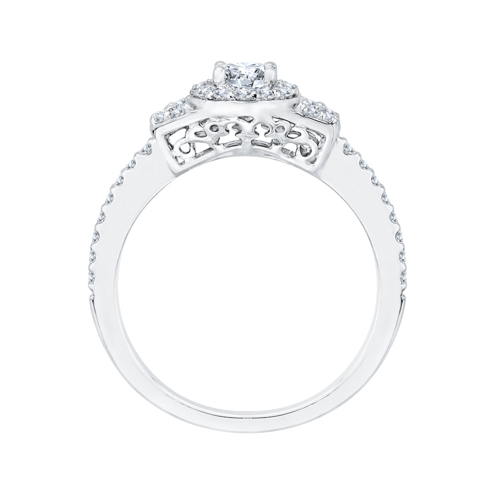 Oval Diamond Halo Engagement Ring In 14K White Gold