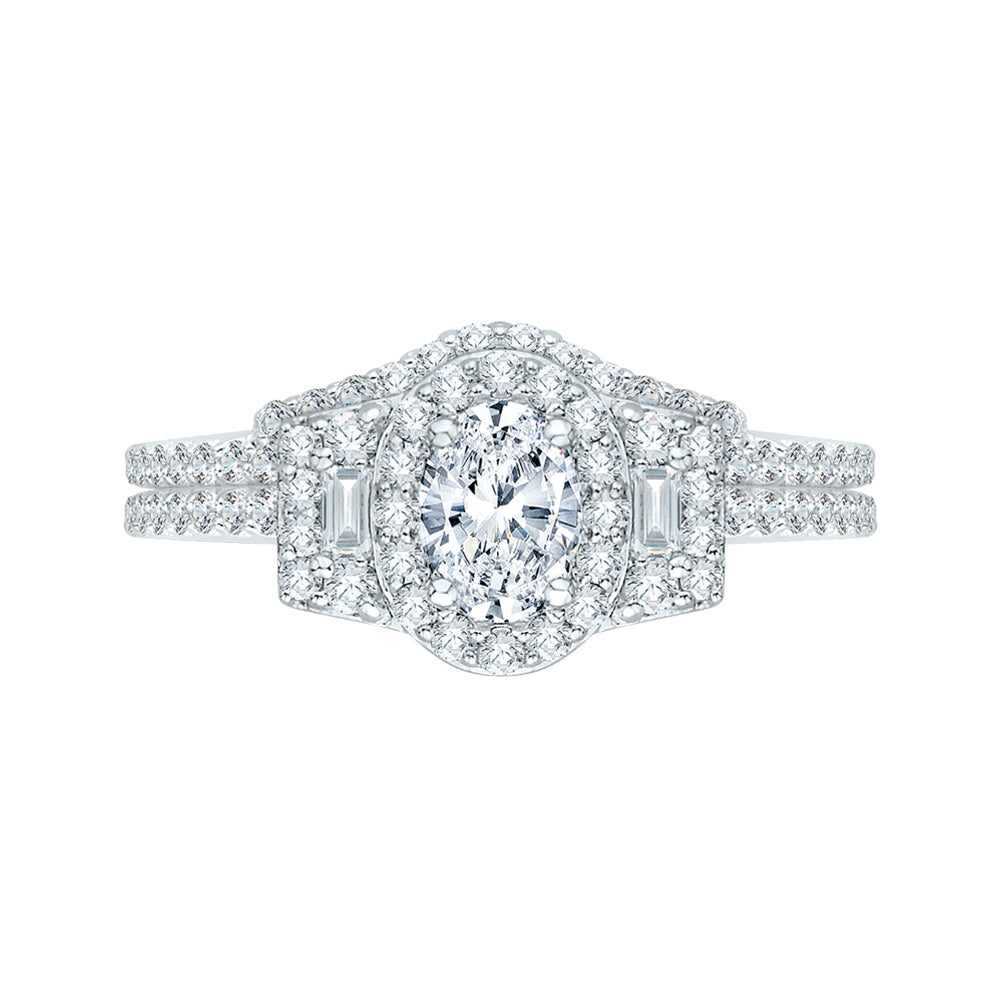 Oval Diamond Halo Engagement Ring In 14K White Gold