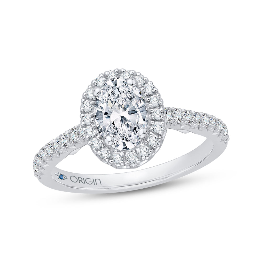Oval Diamond Halo Engagement Ring In 14K White Gold