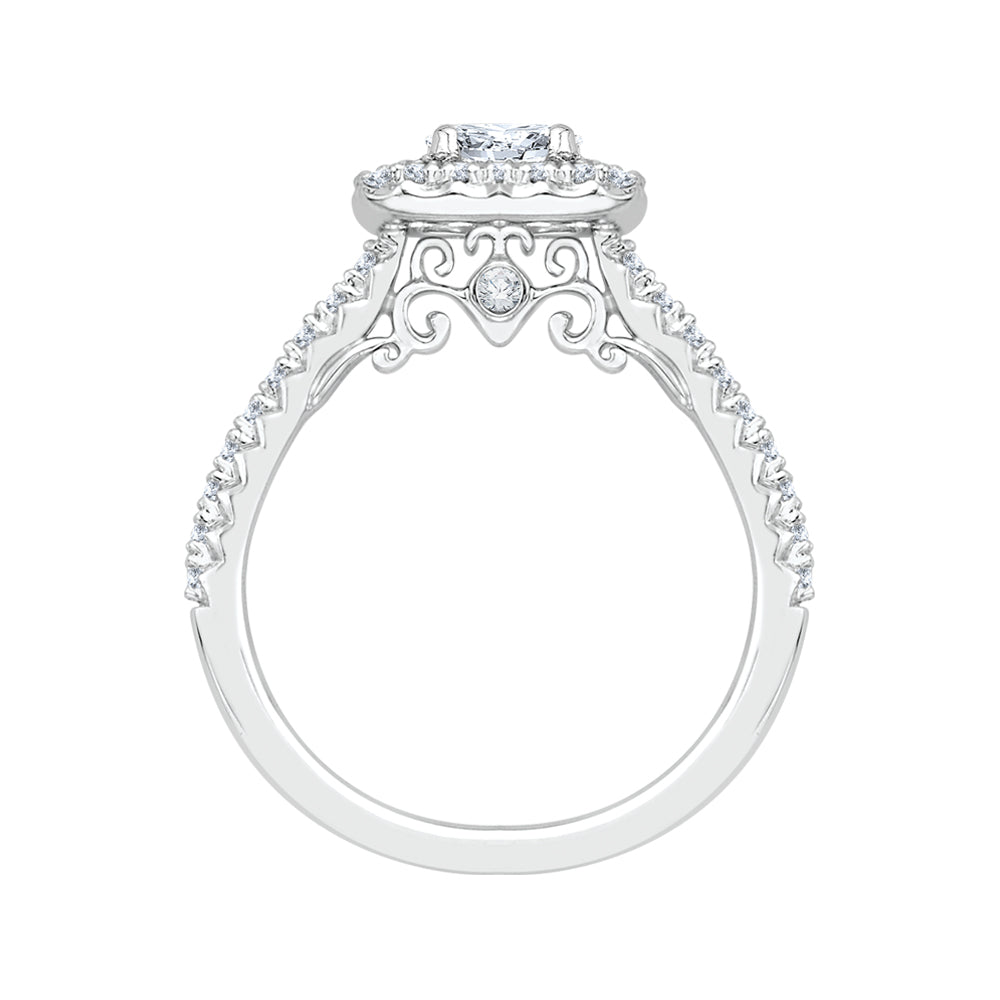 Oval Diamond Halo Engagement Ring In 14K White Gold