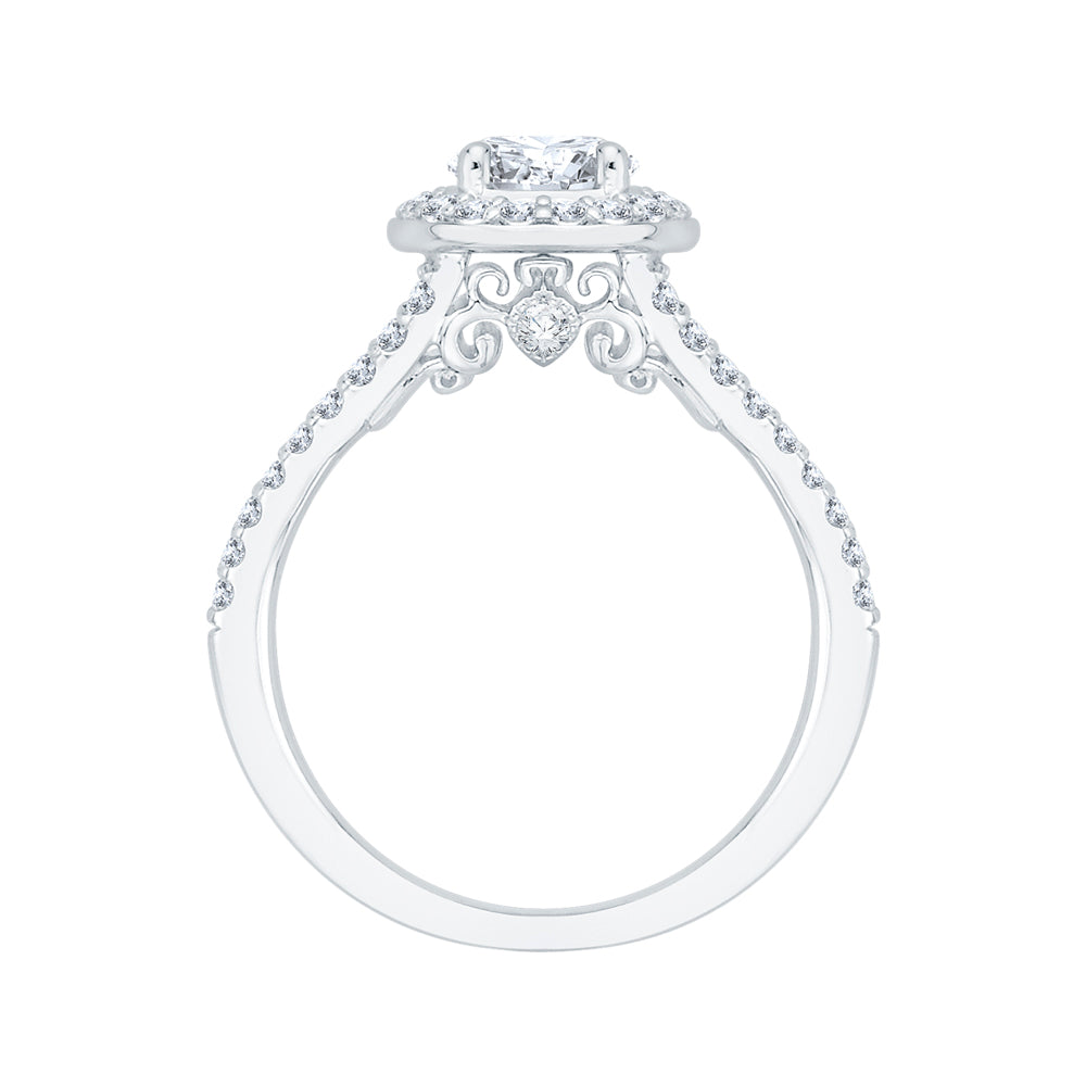 Oval Diamond Halo Engagement Ring In 14K White Gold with Split Shank